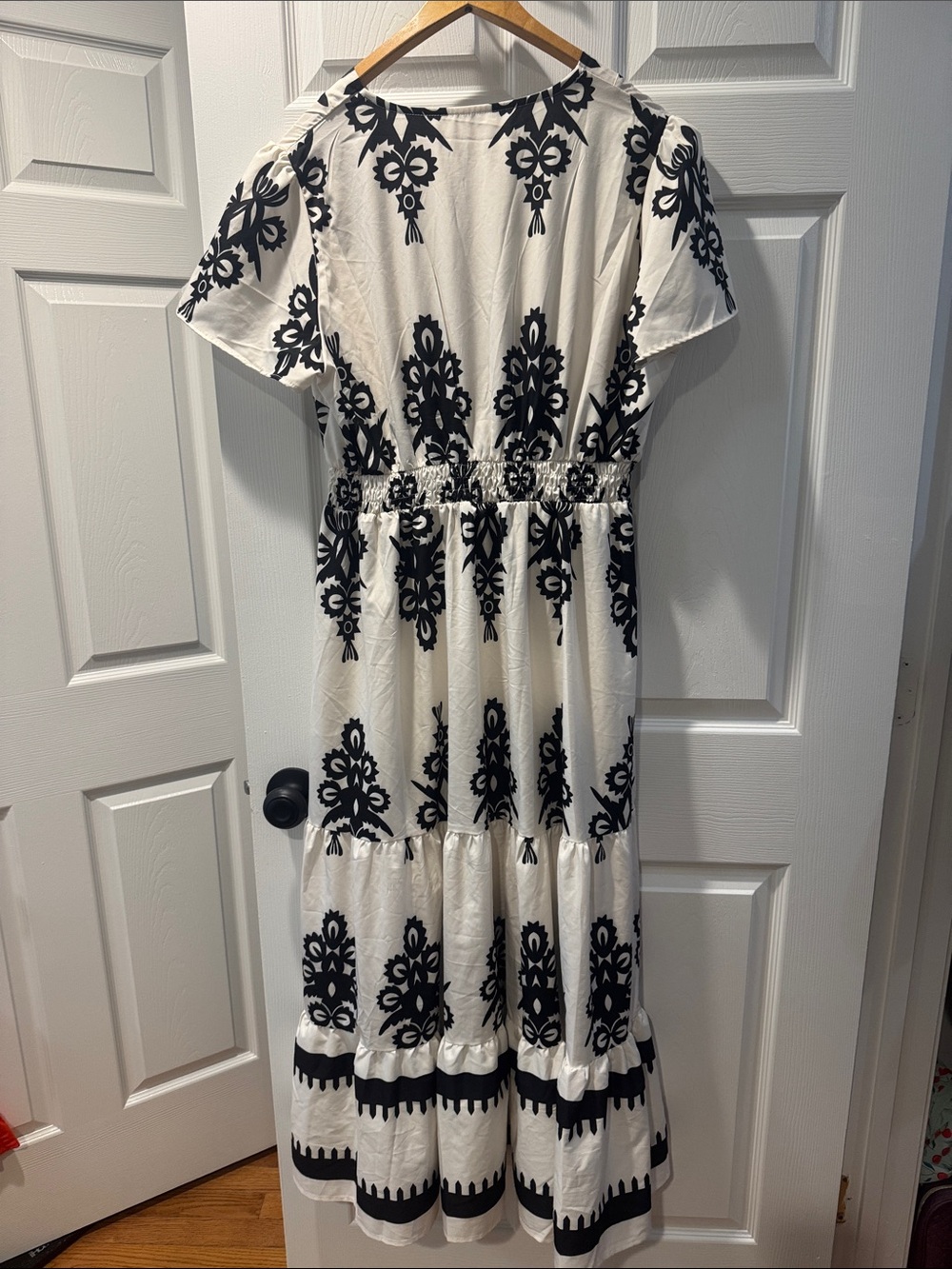 White and Black Embroidered Bohemian Neck Maxi Dress - Picture 5 of 8
